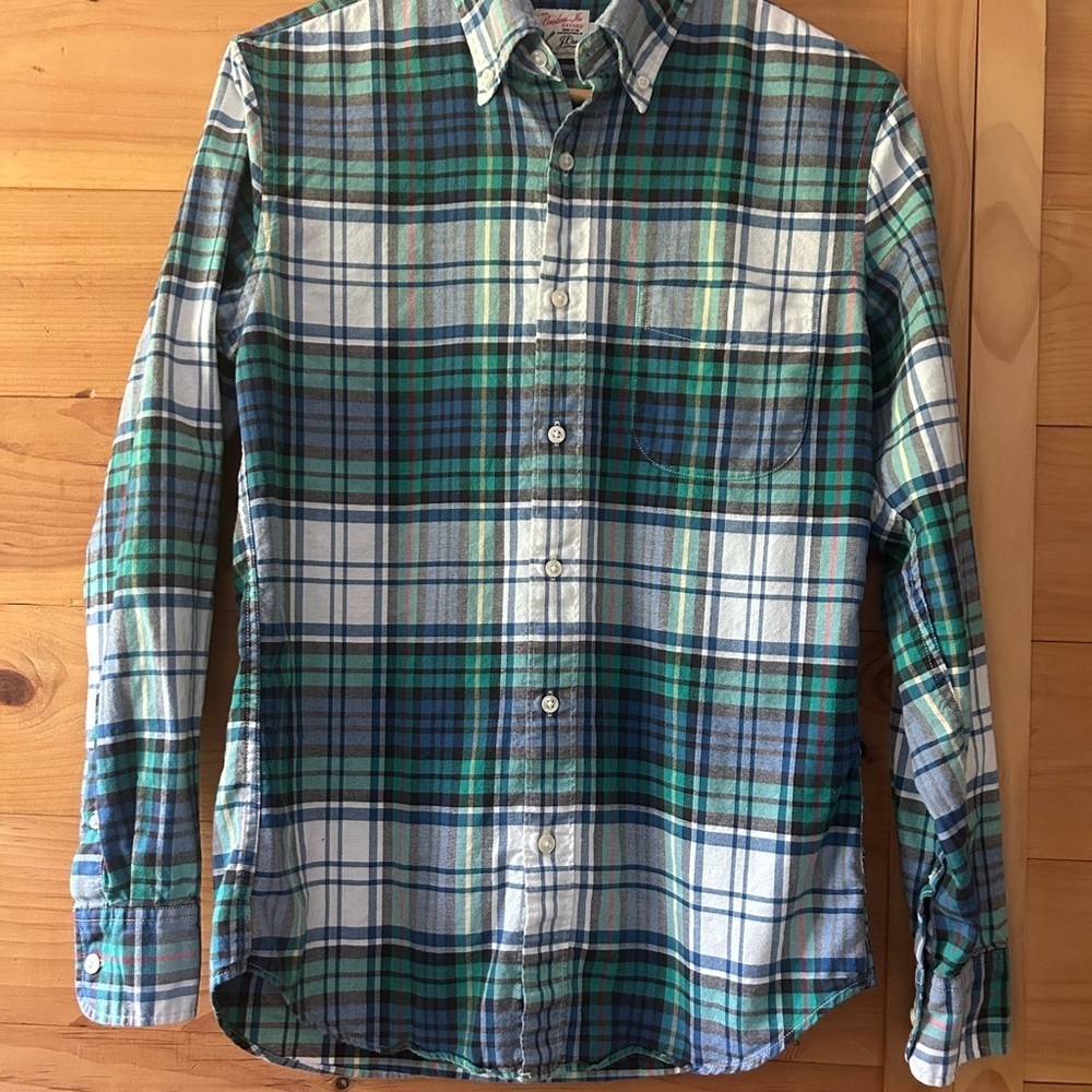 J. Crew The Broken In Organic Cotton Oxford Multicolor Plaid Casual Shirt Slim S